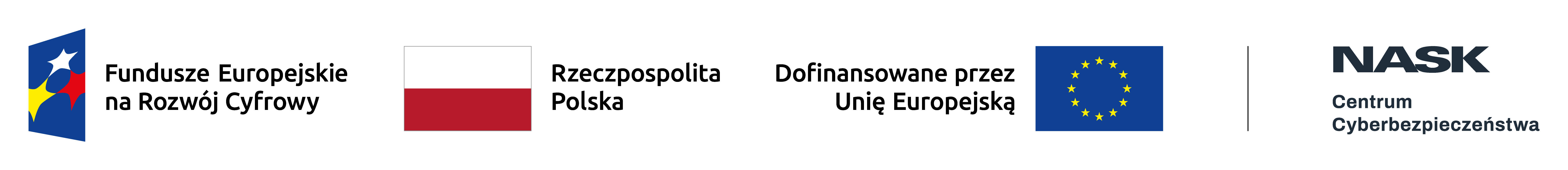 Logotypy projektowe: Fundusze Europejskie na Rozwój Cyfrowy, Rzeczpospolita Polska, Dofinansowane przez Unię Europejską, NASK